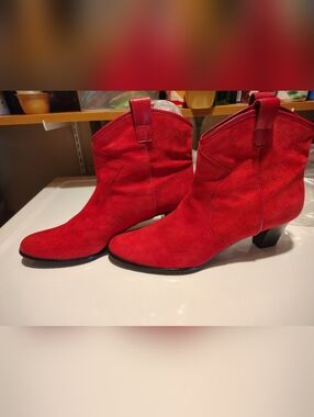 Array Red Suede Ankle Boots - Women's